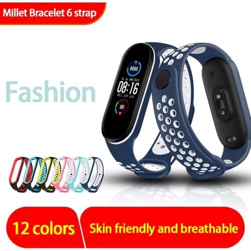 TPU Silicone Strap For Xiaomi Mi Band 6 Two-color Strap Porous Anti-sweat Sport Breathable Strap Buckle Replacement Wrist Straps
