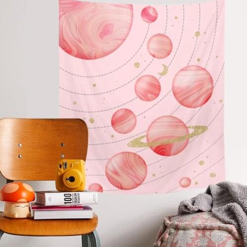 Pink INS Aesthetic Tapestry Beach Towel Picnic Mat Home Decoration Wall Hanging Sola System Moon Decor Hanging Cloth Wall Decor