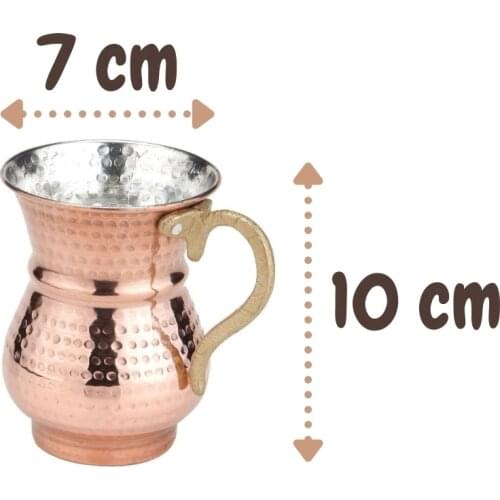 Hand Forged 100 Copper Water & Buttermilk Ayran Cup 1/3/6 Pieces English Plated with Handle Pure Copper Hand Hammered Accessori