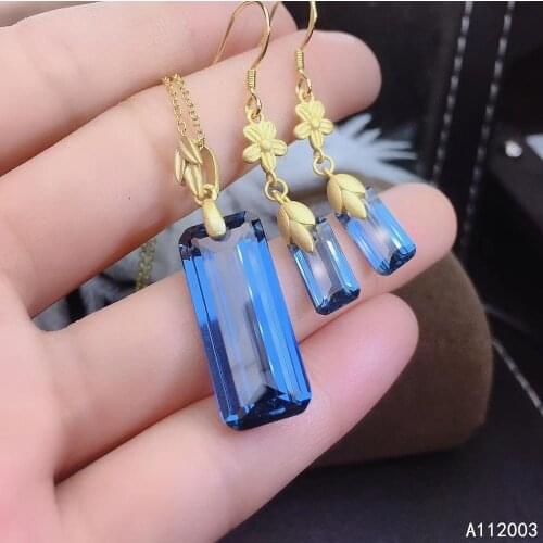 KJJEAXCMY Fine Jewelry 925 sterling silver inlaid natural blue topaz female pendant earring set luxury supports test