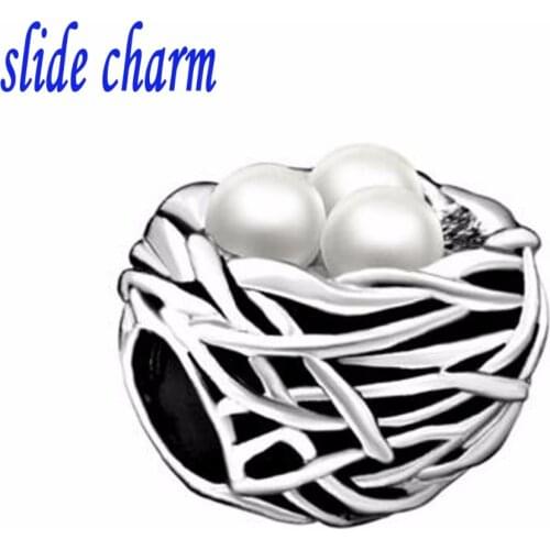 Slide charm Free shipping Birds Nest beads fit Pandora bracelets charm bracelets and jewelry accessories
