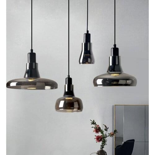 Modern Minimalist Glass Dark Grey Chandelier Bar Dining Room Single-head Art Chandelier LED Lamps