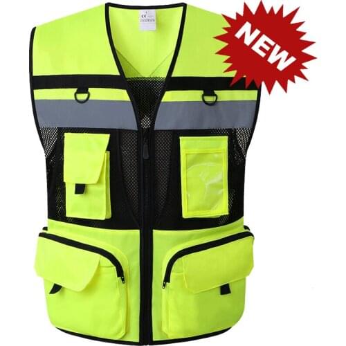 Automobile Motorcycle Reflective Safety Vest Yellow High Visibility Night Warning Safety Coat for Traffic Car Summer Mesh Vest