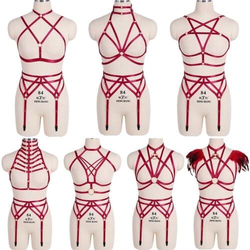Wine Red Sexy Lingerie Set Exotic Costume Harness Fashion Belt Dress Dance Rave Accessories Punk Goth Sword Belt Garters