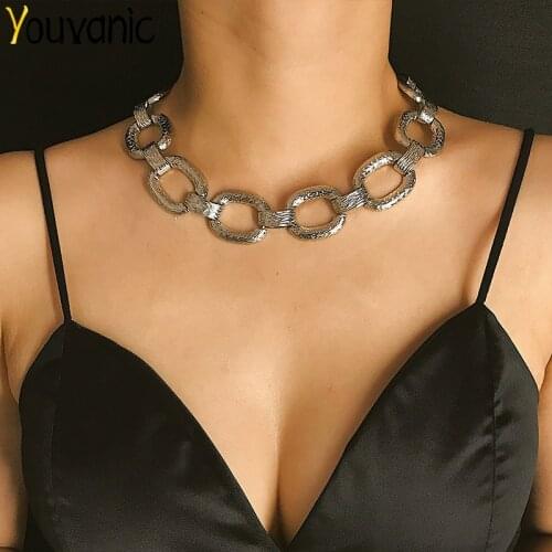 Youvanic Hip Hop Cuban Choker Necklace Collier For Women Gold Punk Large Thick Chain Heavy Metal Statement Necklace Jewelry 2324