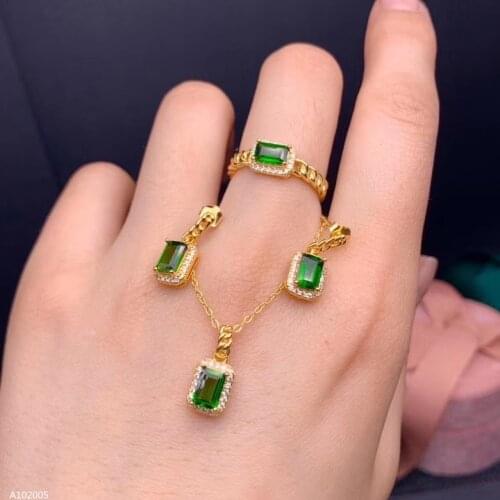 Jewelry 925 sterling silver natural diopside ring earrings pendant set of 3 girls rose gold silver optional translucent support