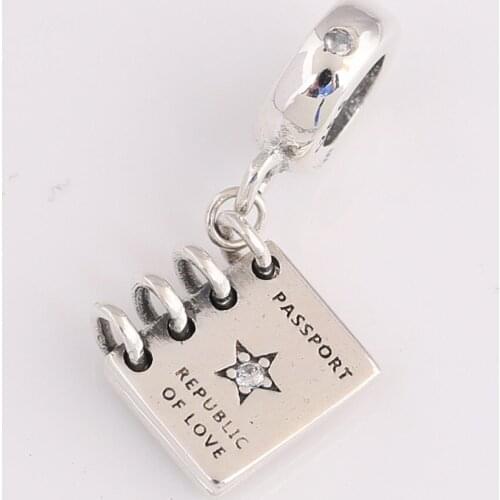 925 Sterling Silver Passport Republic of love Dangle Charm Fit Pan Bracelet Jewelry