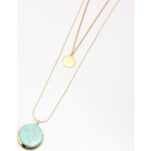 2016 new circle blingbling disc pendant necklace women Double layer chain circle green stone long necklace