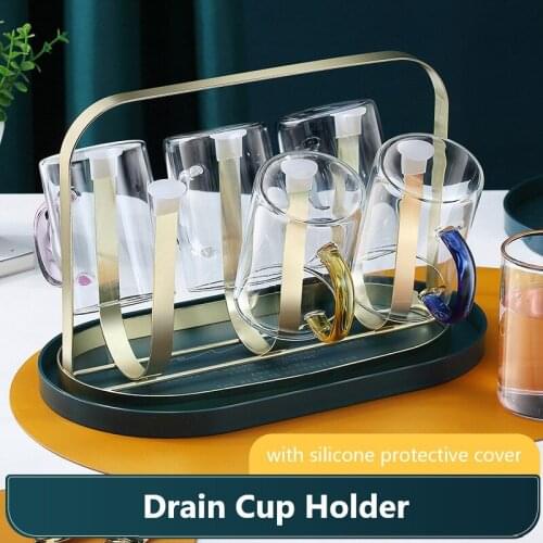 1pcs Cup Rack Cup Holder Water Glass Storage Rack With Tray Upside Down Cup Drain Rack Living Room Decoration Storage Basket