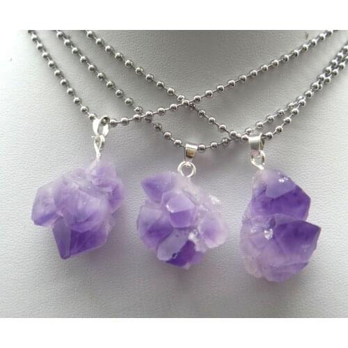 Wholesale Top Quality Natural Stone Raw Ore amethyst Jewelry Irregular Pendant Women stainless steel Necklace Jewelry Making 1PC