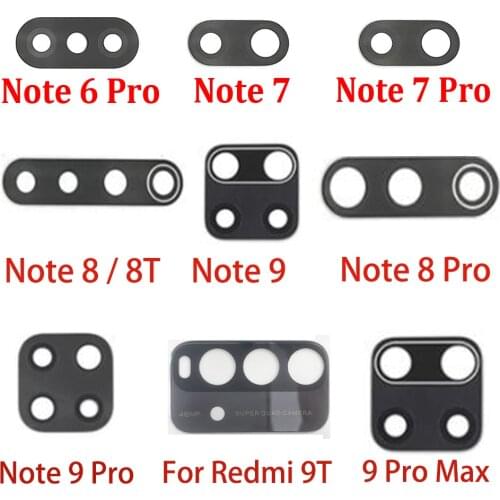 10pcs/lot, For Redmi Note 8T 6 7 8 9 Pro 9S Back Rear Camera Glass Lens with Sticker Replacement Part