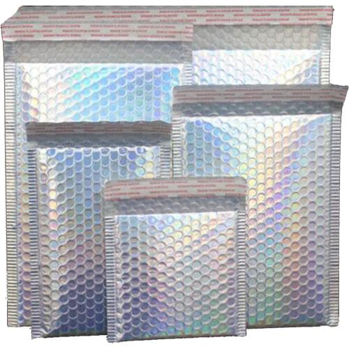 20 Pcs Rainbow Laser Self Adhesive Courier Bag Aluminum Foil Bubble Mailer Packaging Padded Shipping Envelopes Gift Bubble Bag