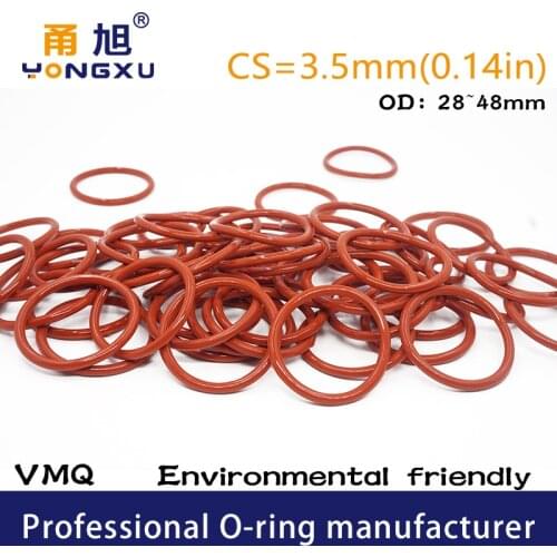 5PCS/Lot Red Silicon O-ring Silicone/VMQ CS3.5mm Thickness OD28/32/35/37/38/40/45/48*3.5mm O Ring Seal Rubber Gasket Washer