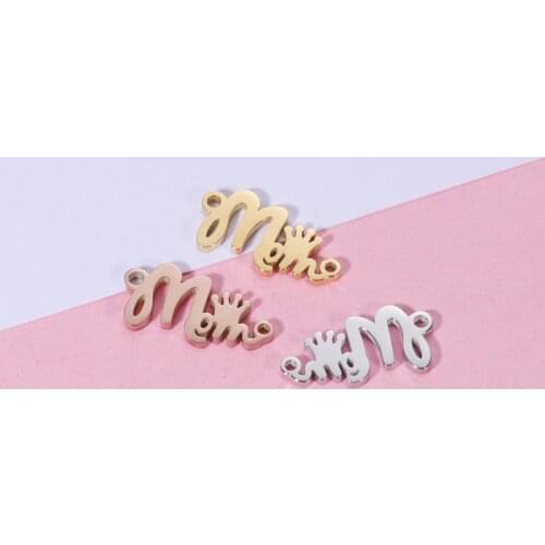 5pcs/Lot Crown Mom Charms Connectors Stainless Steel Mirror Polish Jewelry Making DIY Accessories 9.5*18.7mm