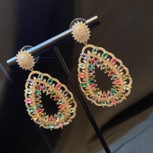 Bilincolor Fashion Multicolor Cubic Zirconia Bohemia Big Earring for Wedding or Dinner Party