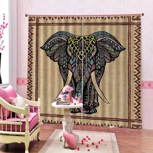 Bohemian Style Colorful Elephant Curtains Decorative for living room bedroom Backout Window Curtain Hook Grommet Top