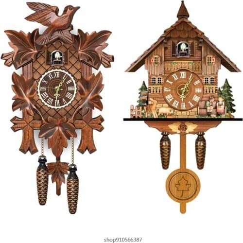 Wooden Wall Clock Cuckoo Antique Pendulum Hanging Handcraft Swing Alarm Watch Home Restaurant Bedroom Decoration M18 Wholesales