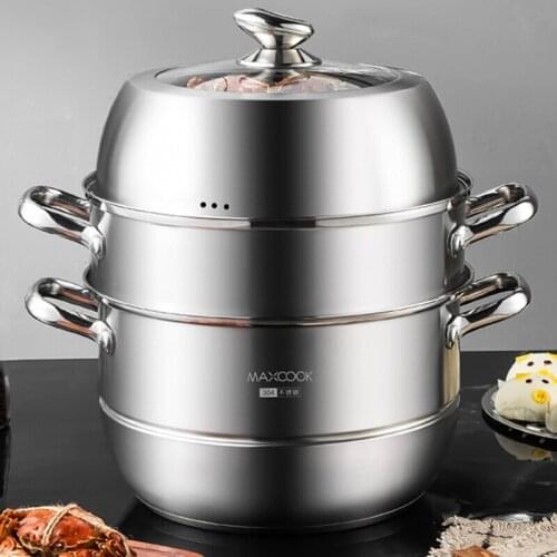 Home stainless steel steamer 3-layer large capacity steamer cooker 34cm hot pot food warmer gas induction cooker is universal