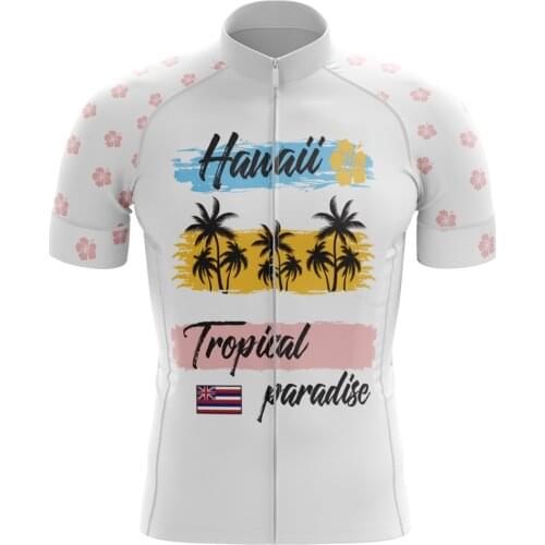 HIRBGOD 2020 New Hawaii White Mens Cycling Jersey Tropical Paradise Short Sleeve Bike Shirt Flower Print Riding Top,TYZ266-01