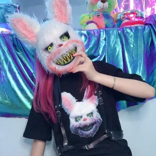 Streetwear Japan Casual Harajuku Punk Goth Dark Demon Rabbit Loli Women Tops Ulzzang Anime Cute Cartoon Print Cool Girls T-shirt