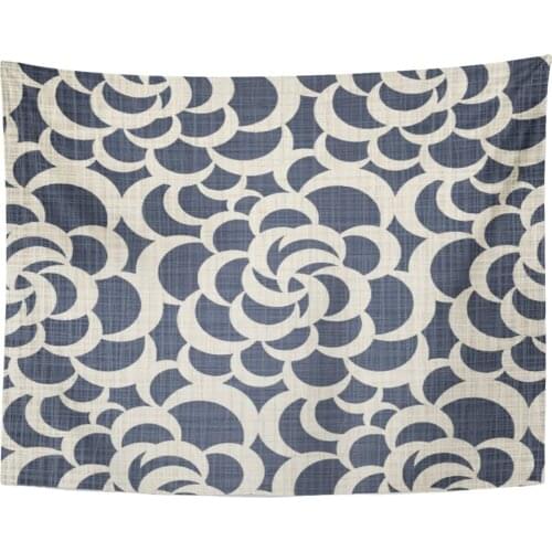 Tapestry Tan Plaid Dark Blue Jeans Linen with Openwork Drawing Burlap Jacquard Tapestries Wall Hanging for Living Room Bedroom