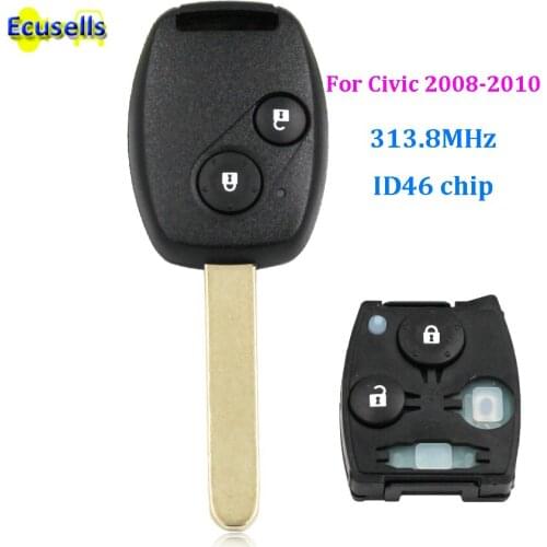 Ignition key Remote Key Fob 2 Button 313.8Mhz ID46 Chip for Honda Civic 2008-2010