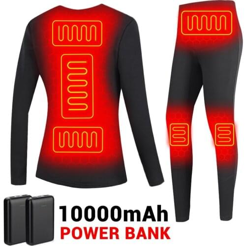 Winter Heated Underwear 10000mAh Power Bank USB Battery Powered Fleece Thermal Motorcycle Jacket Moto T-shirts & Pants Set Women