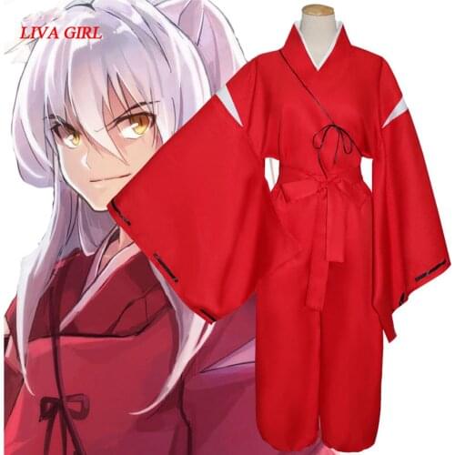 Anime Inuyasha Cosplay Costume Full Set Kimono Halloween Costumes ( top + Pants + Belt )