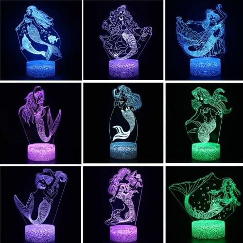 Beautiful Disney Mermaid Princes Ariel Cartoon LED Night Light Children Kids LED Nightlamp Girls Gifts 3d Decorative Table Lamp