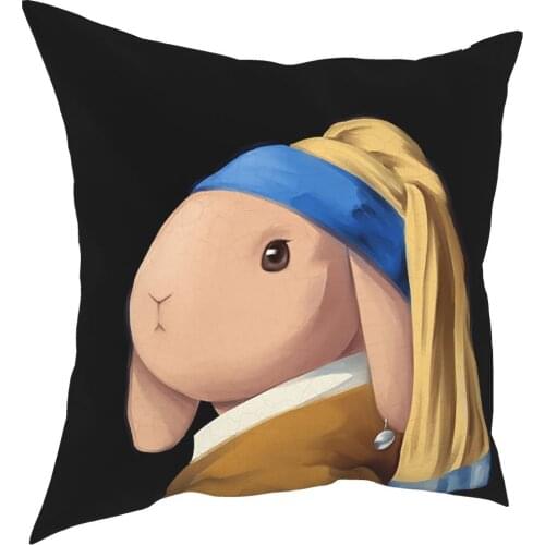 Rabbit With Pearl Earrings Pillowcover Decoration Bunny Cushion Cover Throw Pillow for Living Room Double-sided Printing