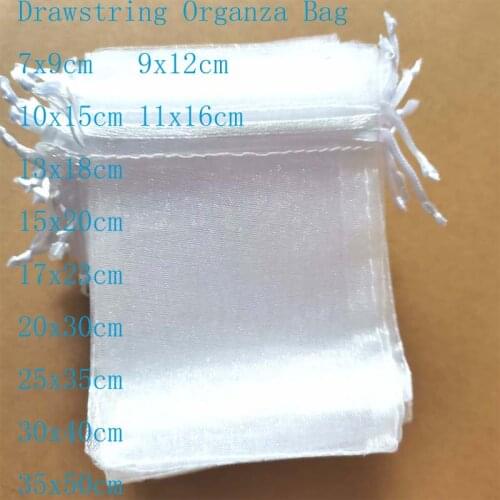 100 Pcs/lot White Jewelry Bags Organza Drawstring Bags Gift Package Bags Christmas Wedding Packaging Gift Bags&small Pouches