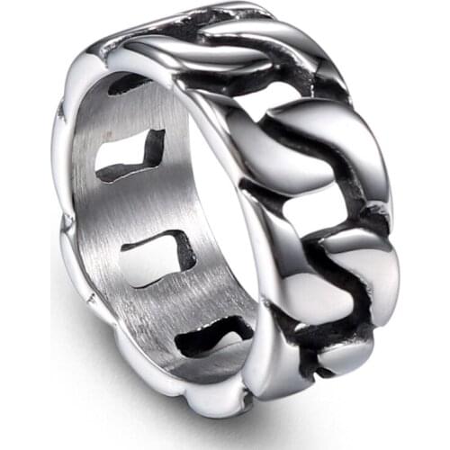 European and American fashion chain stainless steel ring, personalized motorcycle style mens titanium steel ring jewelry