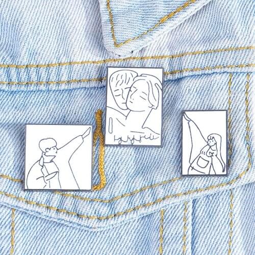 Modern Minimalist Artwork Abstract Paint Brooch Portrait Face Pin Badge Women Men Lapel Pin Denim Backpack Jewelry Couple Gift