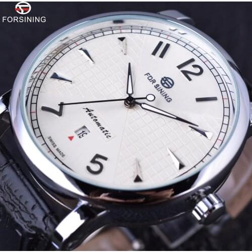 Forsining Men Business Classic Simple Design Calendar Display White Dial Male Wrist Watches Men Automatic Watch Top Brand Luxury