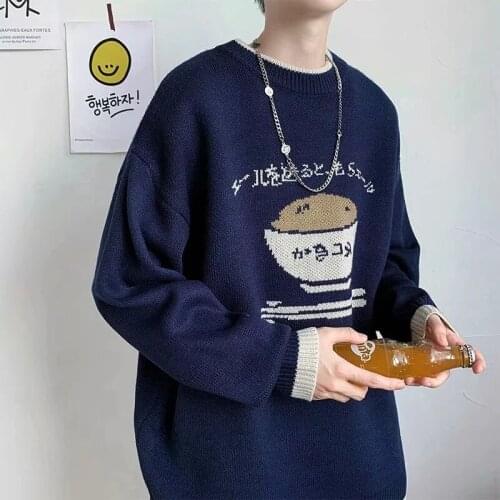 New Men Pullover Sweaters Retro Japanese Style Cartoon Pattern 2020 new Hip Hop Streetwear O-neck Autumn New Mens Sweaters