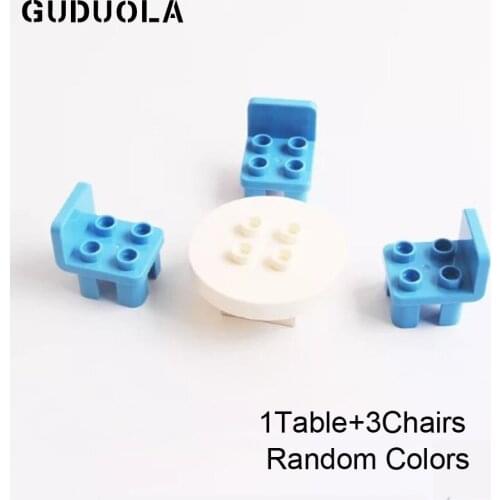 GUDUOLA Big Bricks Table Set Amusement Park Accessory Home House Chairs Playmobil Toys Building Block For Children