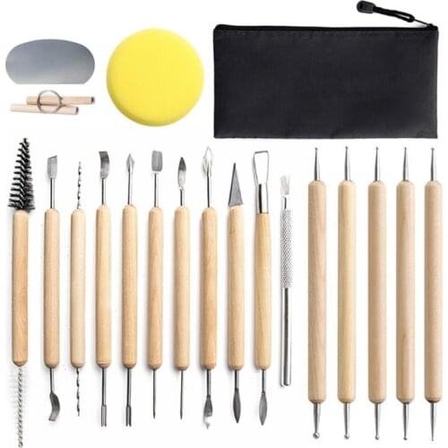 20 Pcs Ceramic Clay Tools Set Plasticine Pen Pottery Puncher Sculpting Kit Modeling Cutting Tools Set with Wooden Handle