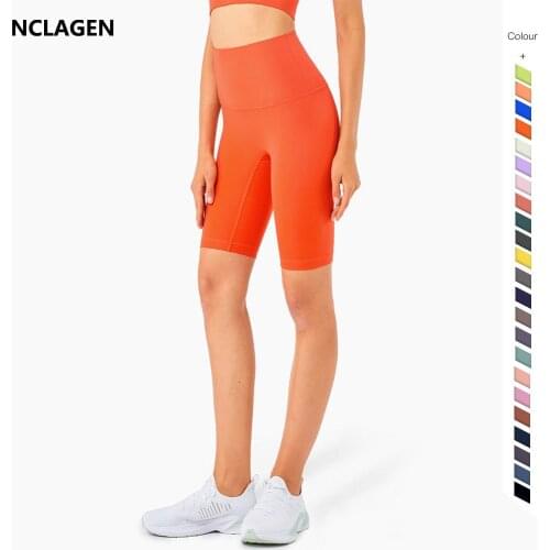 NCLAGEN Womens Bermuda Shorts Fitness NO Front Seam Yoga Pants 5-point Gym Leggings High Waist Elastic Naked-feel Squat Proof