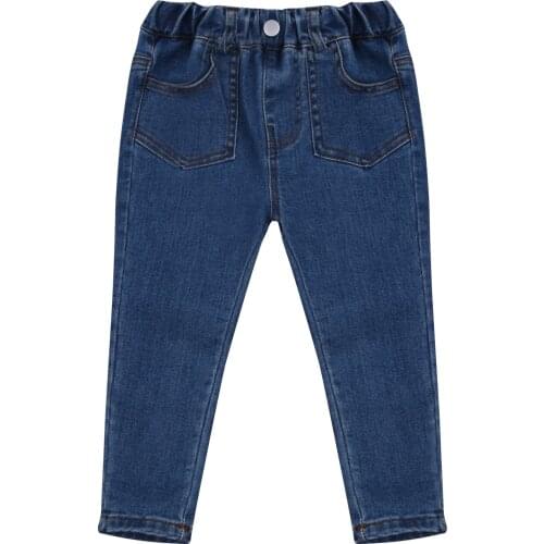 Baby Girls/Boys Elastic Denim Jeans Simple Fashion Loose Stretch Long Pants For All Year Round Wear High Waist Jeans For Girls