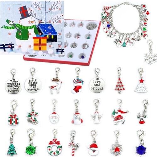 Christmas Decor Advent Calendar 2020 Xmas Countdown Calendar - Christmas Themed DIY Charm 22 Pendants + 1 Bracelet + 1 Necklace