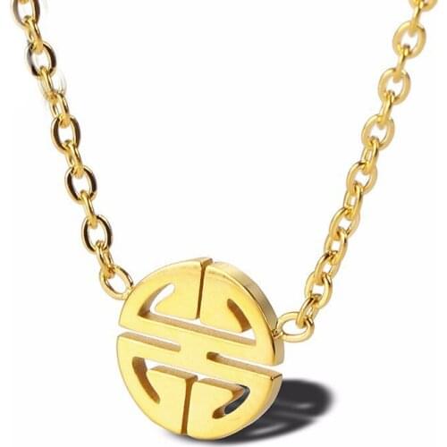 RIR Stainless Steel Classic Geometry Hollow Chinese Character Necklaces Creative Novel Jewellery Necklace Gifts