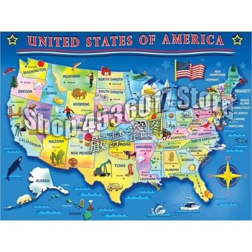 Full Square Diamond Embroidery USA Maps Art Mosaic Diy Diamond Painting Cross Stitch Sets Home Decorative Rhinestones Gift