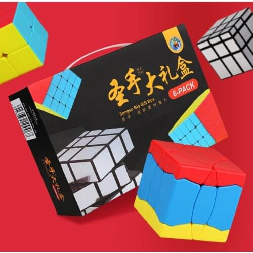 Shengshou 6 in1 Magic Cube Gift Box 2x2 3x3 4x4 5x5 cube Mirror cube tank game cube Profissional cube puzzle toys gift for Kids