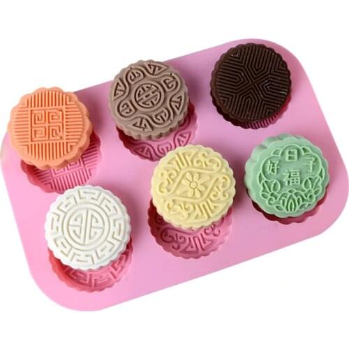 Silicone Soap Mold 6-Cavity Moon Cake Shape Chocolate Candy Molds Cake Baking Mould DIY Handmade Craft
