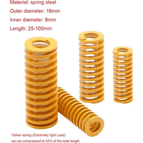 Yellow Extremely Light Load Press Compression Spring Loading Die Mold Spring Outer Dia 16mm x Inner Dia 8mm x Length 25-100mm