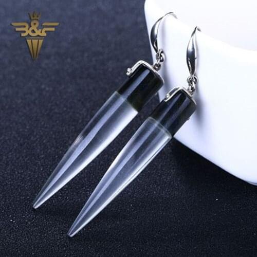 NEW,high quality 925 Sterling Silver with White Quartz Blue Tiger'Eye Sterling Tube Shape Women Earrings Jewelry 45x8mm 8.96g