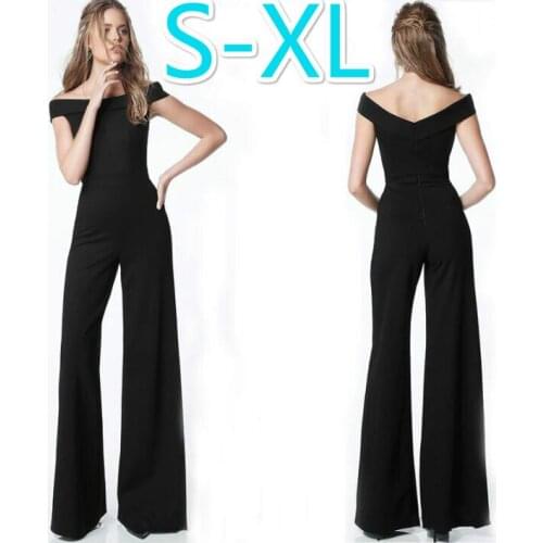Women jumpsuit Sexy backless off shoulder black high waist wide leg Pants jumpsuit romper Female casual overall