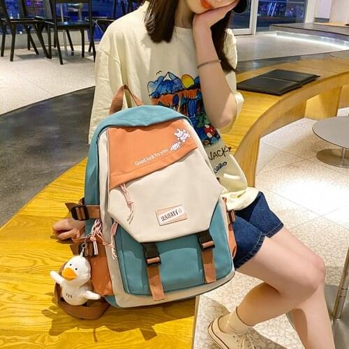 Summer New Hit Color Backpack Womens Cute Teen Girl Student with School Bag Kawaii Patchwork Candy Color Outing Travel Backpack