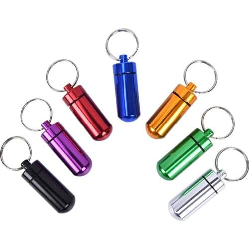 1Pc Aluminum Waterproof Bottle Shaped Box Bottle Holder Container Drug Holder Health Care Keychain Medicine Box Pill Box