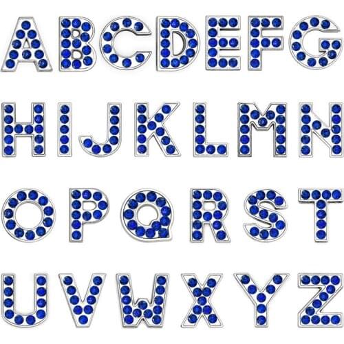 10 piece Internal Dia Blue 8mm slide Charm Color English letters DIY Accessories fit 8mm wide belt pet collar